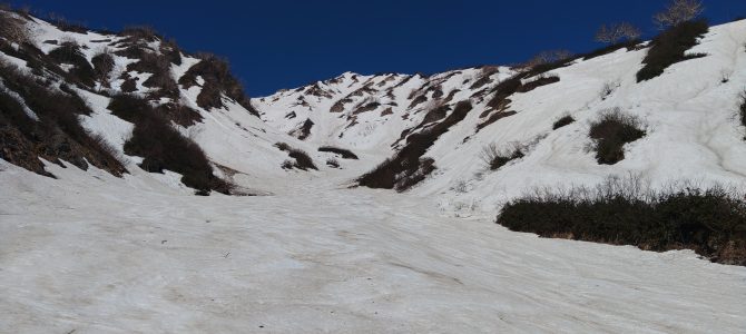 杓子岳山スキー（奥双子のコル～長走沢滑降）